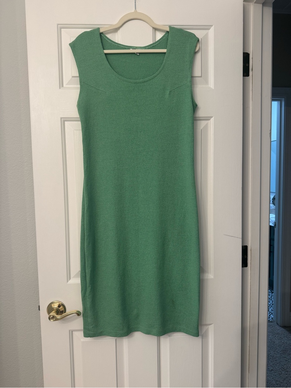 Vintage KNY by Kourosh Green Ribbed Knit Sleeveless Midi Dress - Size 16